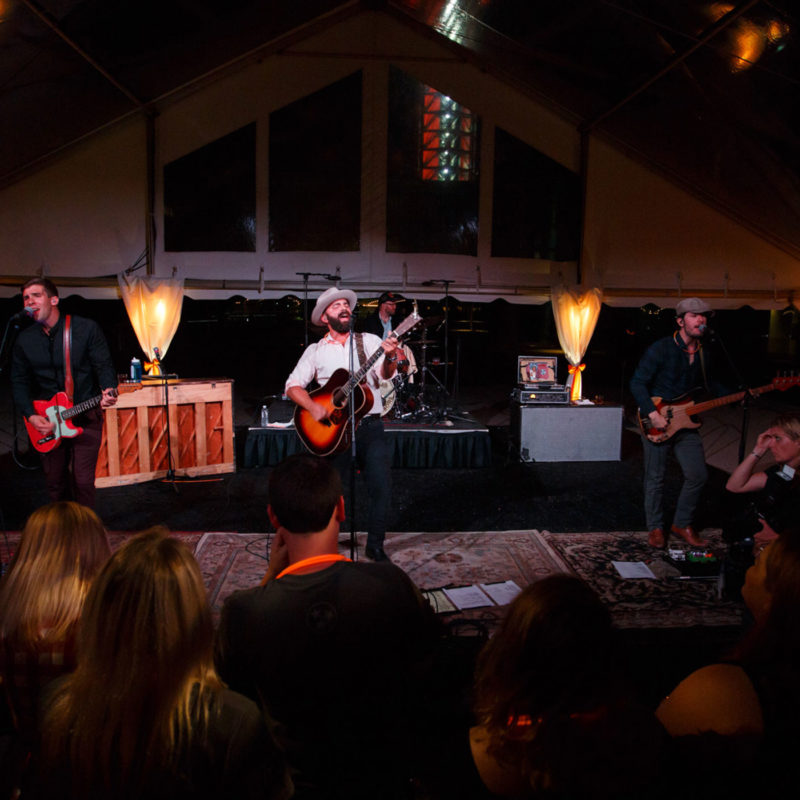 Live music performance in tent